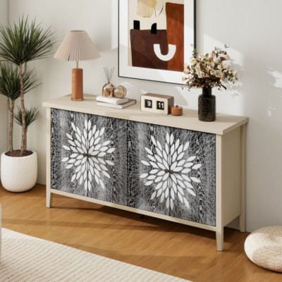 Storage Cabinet,Sideboard Buffet Cabinet With 4 Doors And Adjustable Shelves,Wood Grain Color Frame Cabinet With Anti-Tipping Device-Cuddlewood