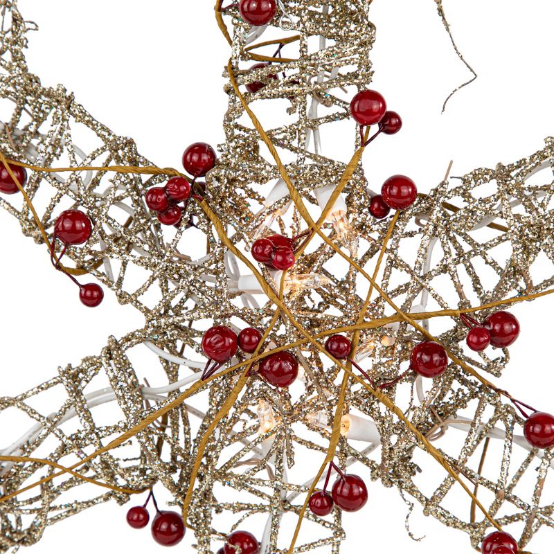 Northlight 19" Lighted Silver Glittered Berry Rattan Snowflake Christmas Window Decoration, 4 of 8