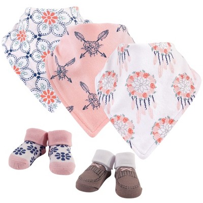 Image of Yoga Sprout Baby Girl Cotton Bandana Bibs and Socks 5pk, Dream Catcher, One Size