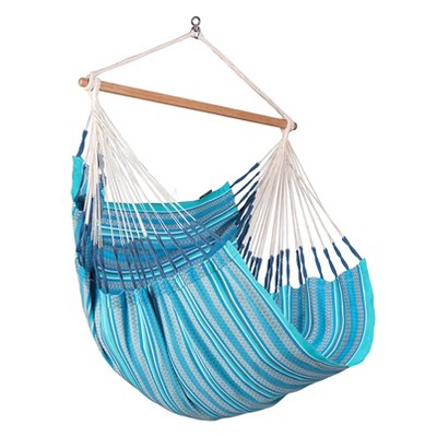 La Siesta HAL18-19 Habana Organic Cotton Indoor or Outdoor Hanging Ceiling Bamboo Lounger Hammock Chair Swing Comfort Size, Azure Blue