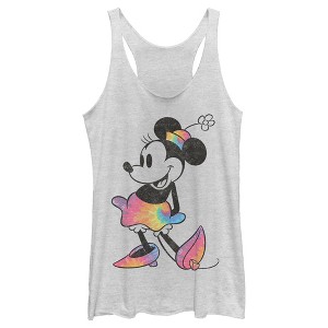 Women's Mickey & Friends Rainbow Tie-Dye Minnie Mouse Racerback Tank Top - 1 of 4
