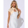 INSPIRE CHIC Women's Lace Stand Collar Pearl Button Short Sleeve Cropped Shrug - 2 of 4