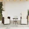 vidaXL 3 Piece Bistro Set with Cushions Brown Poly Rattan - Brown and Cream - 3 of 4