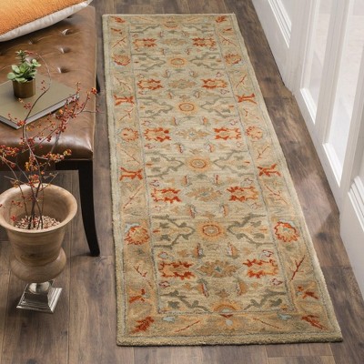 Elegant Antiquity Hand-Spun Wool Runner Rug in Beige, Gray, and Orange