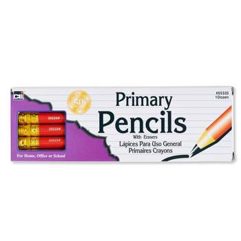 Charles Leonard Pencil - Primary - 13/32" - Red W/Eraser - 12/Bx