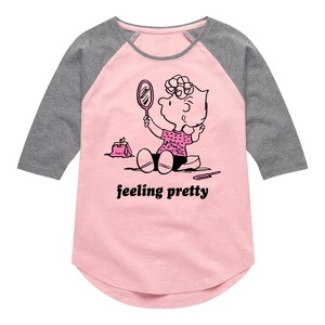 Girls' - Peanuts - Feeling Pretty Sally Shirt Tail Raglan Graphic T-shirt - 1 of 4