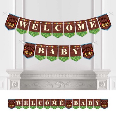 Big Dot of Happiness Tiki Luau - Baby Shower Bunting Banner - Tropical Hawaiian Summer Party Decorations - Welcome Baby