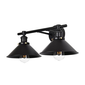 PAKOKULA 2-Light Matte Black Dimmable Vanity Light with Wide Cone Shade. - 1 of 4