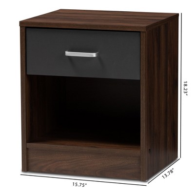 Modern Hansel 1-Drawer Nightstand in Dark Brown and Grey Finish