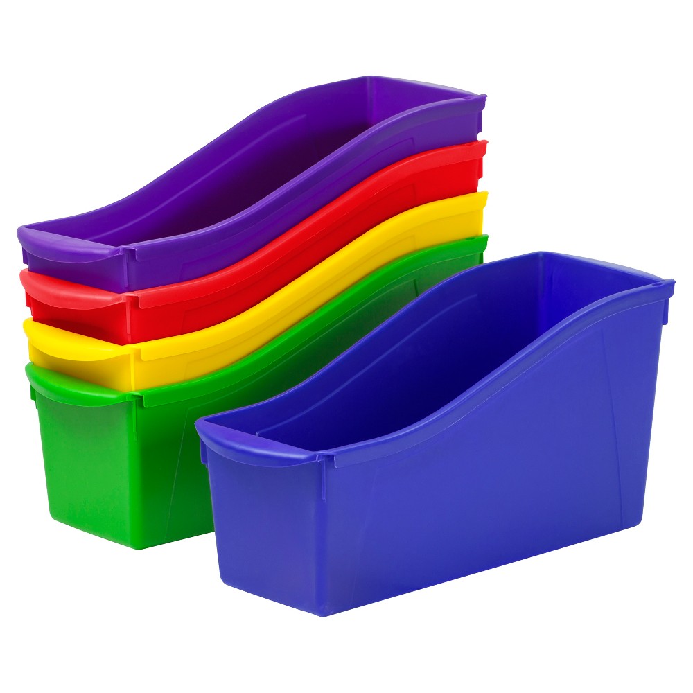 Interlocking Book Bins, 4 3/4 x 12 5/8 x 7, 5 Color Set, Plastic