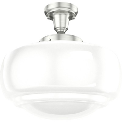 Transitional Brushed Nickel LED Pendant with Glass Shade