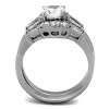 Slickblue Women’s CZ Ring Set, Silver, 7mm Round Center, Baguette Side Stones, Polished Stainless Steel, Sizes 5-10 - 3 of 4