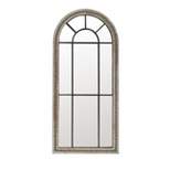 LuxenHome 47.75" Natural Wood Metal Insert Arched Window Wall Mirror