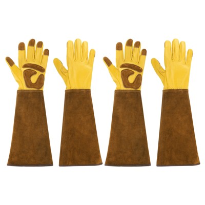 Unique Bargains Cowhide Leather Thorn Proof Shock Absorbing Non-Slip Garden Gloves 1 Pair