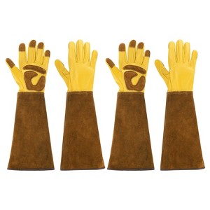 Unique Bargains Cowhide Leather Thorn Proof Shock Absorbing Non-Slip Garden Gloves 1 Pair - 1 of 3
