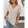 Women's V-Neck Stripe T-Shirt - Relaxed Fit Short Sleeve Top - 2 of 4