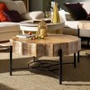 Lovmor 33.86"Modern Retro Splicing Round Coffee Table,Fir Wood Table Top with Gold Cross Legs Base - 4 of 4