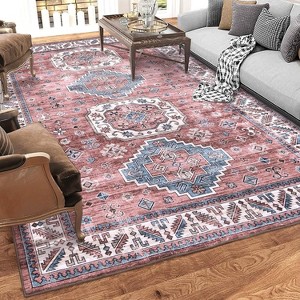 Acekool 2x6 Washable Area Rug – Non Slip, Low Pile, Soft Vintage Distressed Carpet, Foldable, for Living Room, Bedroom, Indigo Blue - 1 of 4
