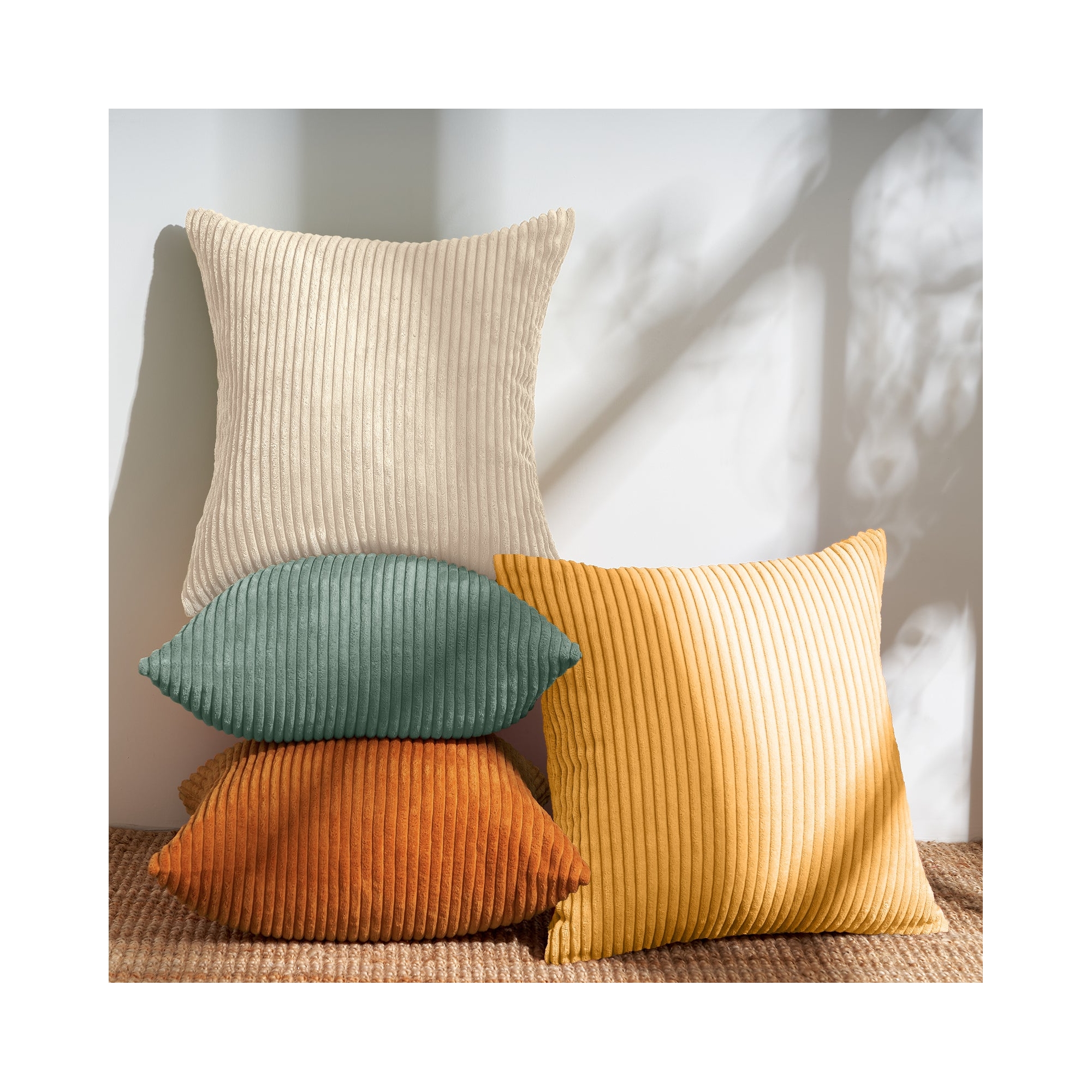 Orange Teal Decorative Throw Pillow Covers 18x18 Inch Set of 4,Corduroy Gradient Striped Pillows for Couch Bedroom
