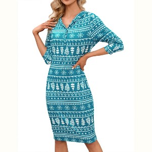 YESFASHION Women's Pullover Christmas Print Casual Button Up Slim Hoodie Dress - 1 of 4
