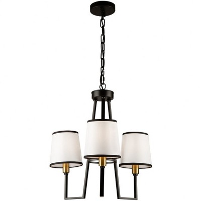 Coco Mini 3-Light Black and Gold Chandelier with White Linen Shade