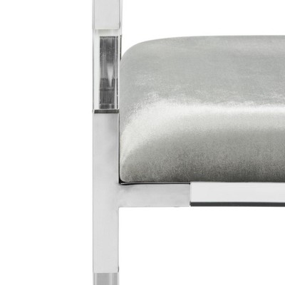 Anastasia Gray Upholstered Acrylic Bench with Brass Accents