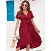 WhizMax Maternity Dress Cross V Neck Wrap Dress Lantern Short Sleeve Tie High Waist Dress A-Line Flowy Dress with Belt - 4 of 4