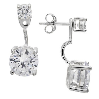 Women's Front to Back Post Stud Earrings with Round-Cut Clear Cubic Zirconia - Clear/Gray (18mm)