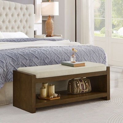 NicBex Modern Bench with Lower Shelf Shoe Rack,Bed End Bench with Removable Cushion for Bedroom,Living Room,Entryway