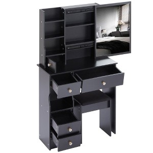 NicBex Makeup Vanity Desk with Left Drawers & Cushioned Stool,Wood Makeup Table with Sliding Mirror for Bedroom - 1 of 4