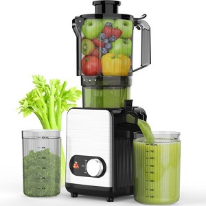 Kismile 200W Slow Juicer, 4.35" Wide Chute for Whole Fruits, 65dB Ultra-Quiet, 60 RPM, Stainless Steel Housing with Juice Cup & Pulp Container - 1 of 4