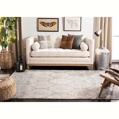 Grey and Ivory Rectangular Cotton Synthetic Area Rug