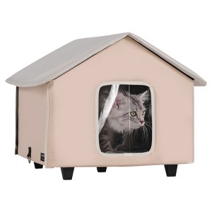 VEVOR Elevated Heated Cat House, Outdoor Kitty Shelter with Adjustable Temperature and Timer, 600D Oxford Cloth Foldable Cat Shelter, Brown (Middle) - 1 of 4