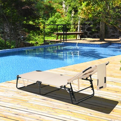 Beige Adjustable Folding Outdoor Chaise Lounge with Cushions