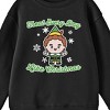 Elf Treat Every Day Like Christmas Chibi Buddy with Snowflakes Youth Black Crew Neck Sweatshirt - 2 of 2