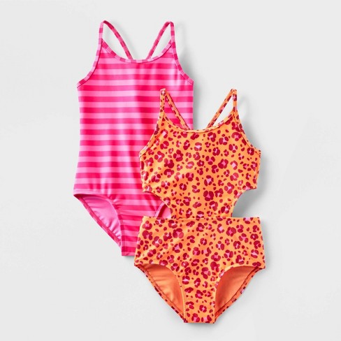 Girls' 2pk Easter Floral Printed One Piece Swimsuit Set - Cat