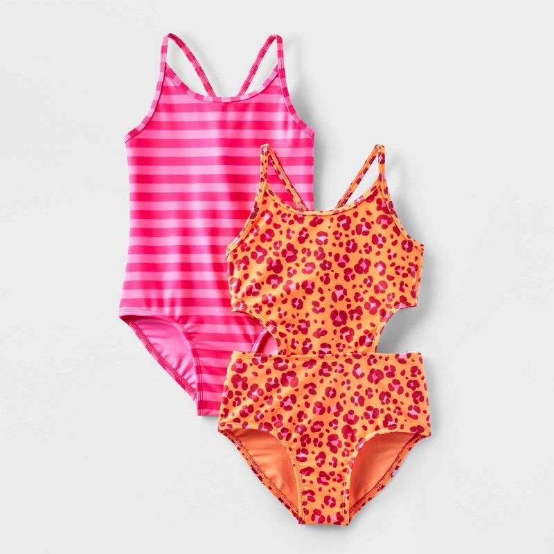 Girls' 2pk Easter Floral Printed One Piece Swimsuit Set - Cat & Jack™ Pink, 1 of 5