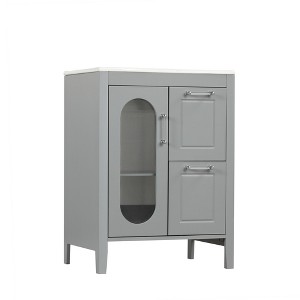 Gulches 24 Inch 1 Sink Modern Gray Bathroom Vanity with White Ceramic Sink Top 2 Drawers Cabinet - 1 of 4