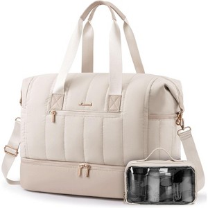 Puffer Travel Duffle Bag with Shoe Compartment, 42L Carry On for Women, Hospital and Gym Bag - 1 of 4