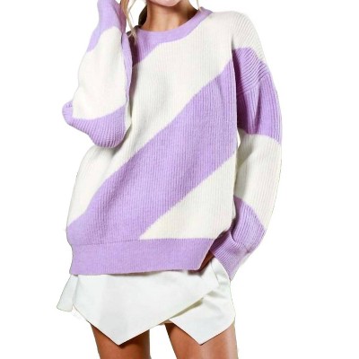 Women's Crew Neck Long Sleeve Striped Sweater - Vine & Love
