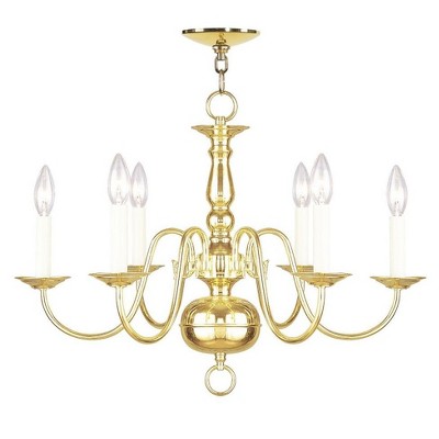 Polished Brass 6-Light Candelabra Chandelier