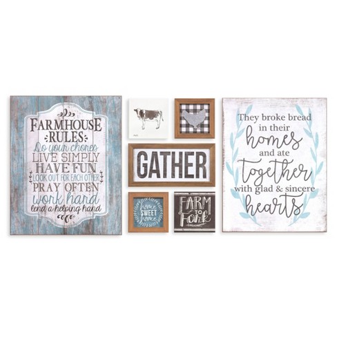 20 5 7pc Rustic Farmhouse Gather Mixed Media Wall Art Patton Wall Dcor Target