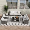Outdoor Wicker Patio Furniture Sectional Set, Glass Top Table with Hidden Storage, Includes 7 Seating Components, Natural Rattan with Cushions - 4 of 4
