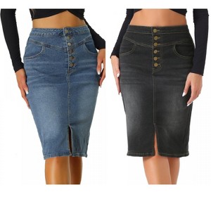 INSPIRE CHIC Women's High Waist Split Hem Casual Denim Pencil Skirt 2 Packs - 1 of 4