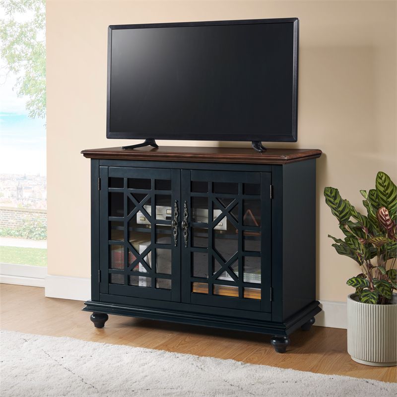 Martin Svensson Home Elegant Small Spaces TV Stand Blue with Coffee Walnut Top, 1 of 5