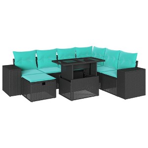 vidaXL Patio Sofa Set with Cushions Sectional Couches 8 Piece Poly Rattan - Black - 1 of 4