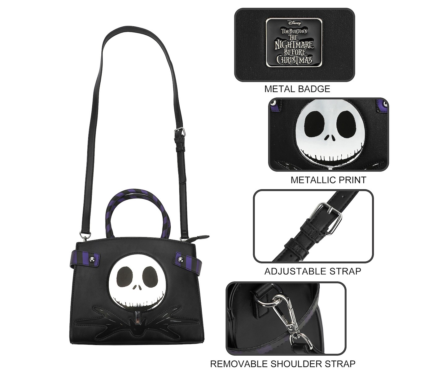 Сумка The Nightmare Before Christmas Jack Skellington Movie Character Black Purse, цвет: Чёрный — фото 3