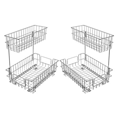 Pull Out Cabinet Organizer, Under Sink Slide Out Storage Shelf with 2 Tier Sliding Wire Drawer