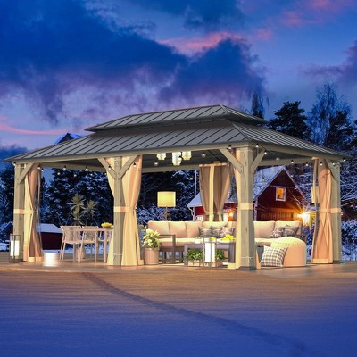 EROMMY 12'x20' Gray and Beige Metal Frame Double Roof Gazebo