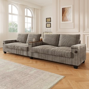 Merax 4-Seater Corduroy Sofa Couch with USB Charging Ports, Flip-Top Cup Holders & Hidden Arm Storage - 1 of 4